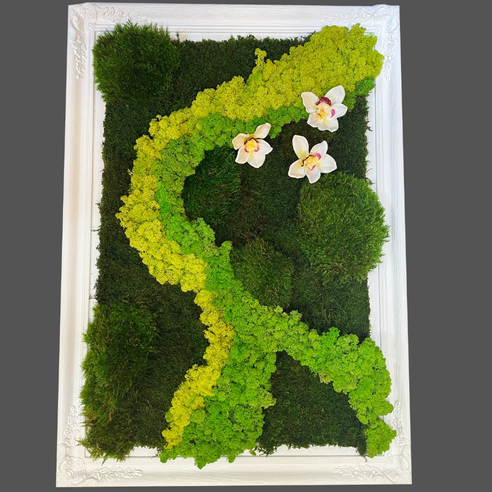 30 x 42 Moss Art with ornate white Frame